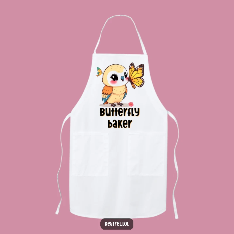 Funny Kestrel Apron: Smiling at Butterfly - Whimsical Kitchen Gift