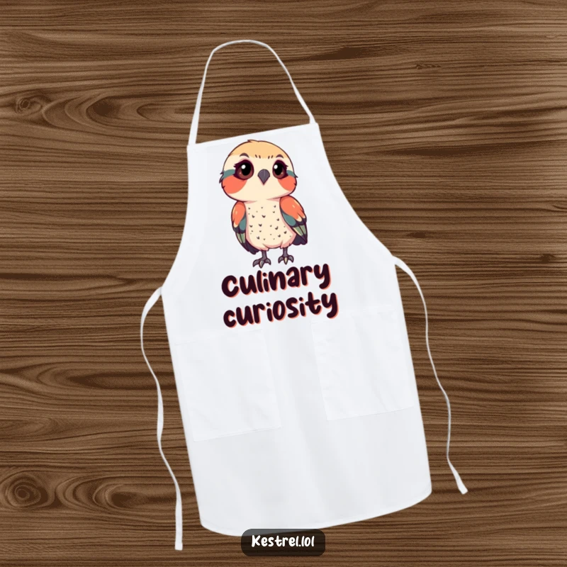 Funny kestrel apron showing a bird observing intently, perfect for kitchen focus, a humorous and practical gift for cooks.