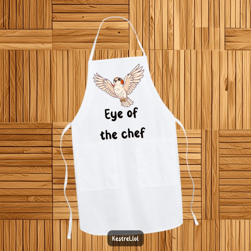Funny kestrel apron showing a majestic bird of prey soaring with wings spread wide, ready to oversee kitchen tasks with humorous intensity.