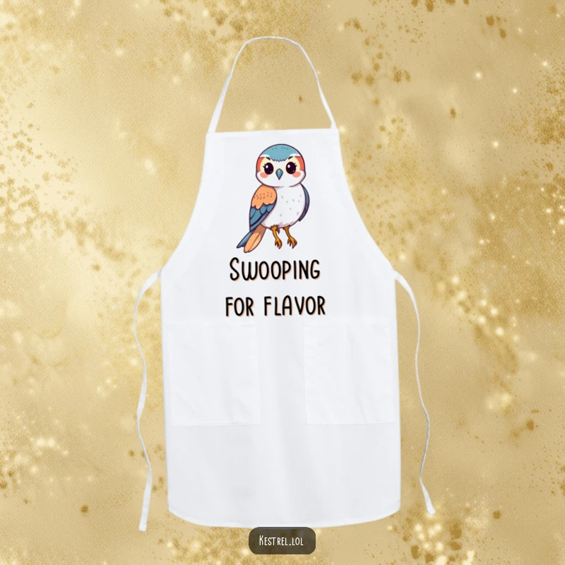 Funny kestrel apron with a stylized bird of prey swooping downwards, perfect for chefs and bird enthusiasts with dynamic style.