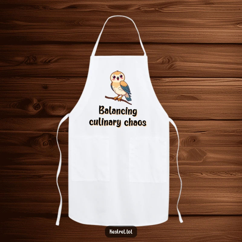 Funny Kestrel Apron: A kestrel comically tries to balance on a thin branch while wearing an apron, adding kitchen chaos.