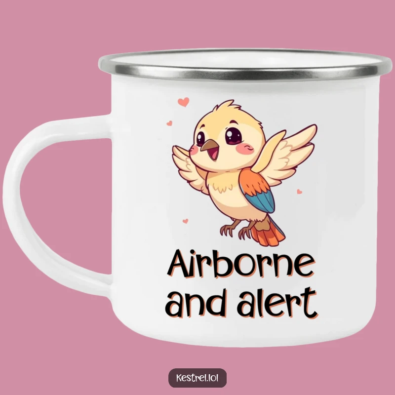 Funny Gleeful Kestrel Camping Mug - Adventure Fuelled by a Playful Breeze!