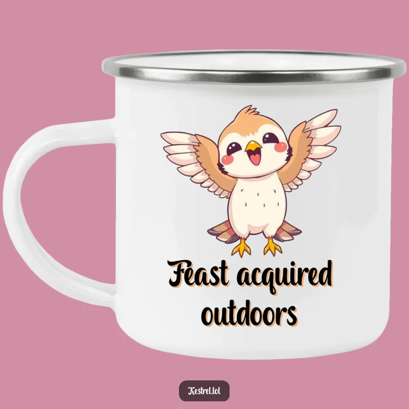 Funny Joyful Kestrel Camping Mug: Celebrate Victories in the Wild