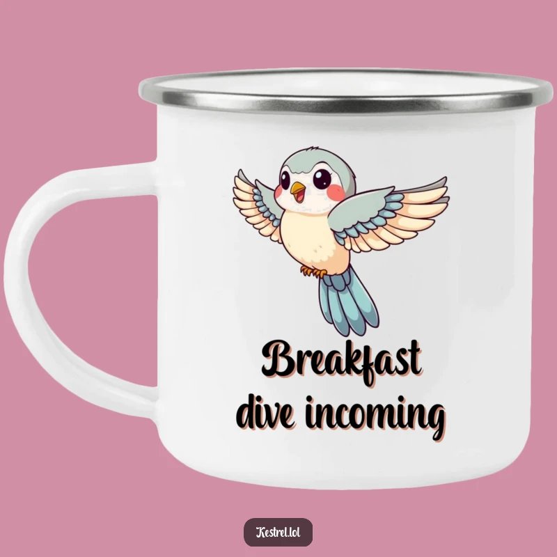 Funny Kestrel Camping Mug: Enjoy Adventures with a Jovial Falcon's Descent