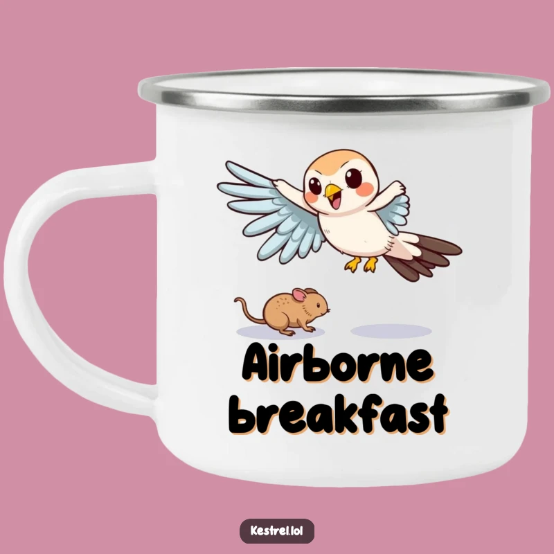Funny Kestrel Mouse Chase Camping Mug - Comical Swoop Outdoor Gift