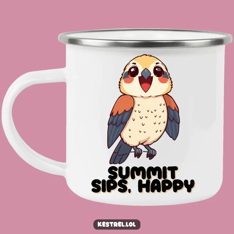 Funny Thrilled Kestrel Camping Mug - Proudly Sip Your Adventure!
