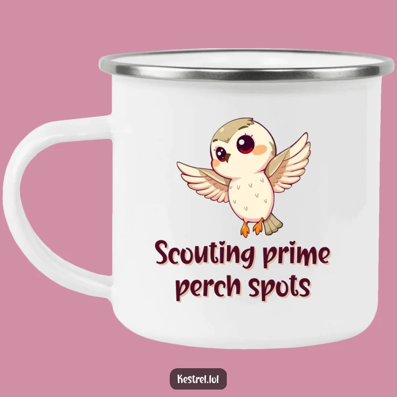 Funny Curious Kestrel Camping Mug: Trailside Humor for Bird Watchers