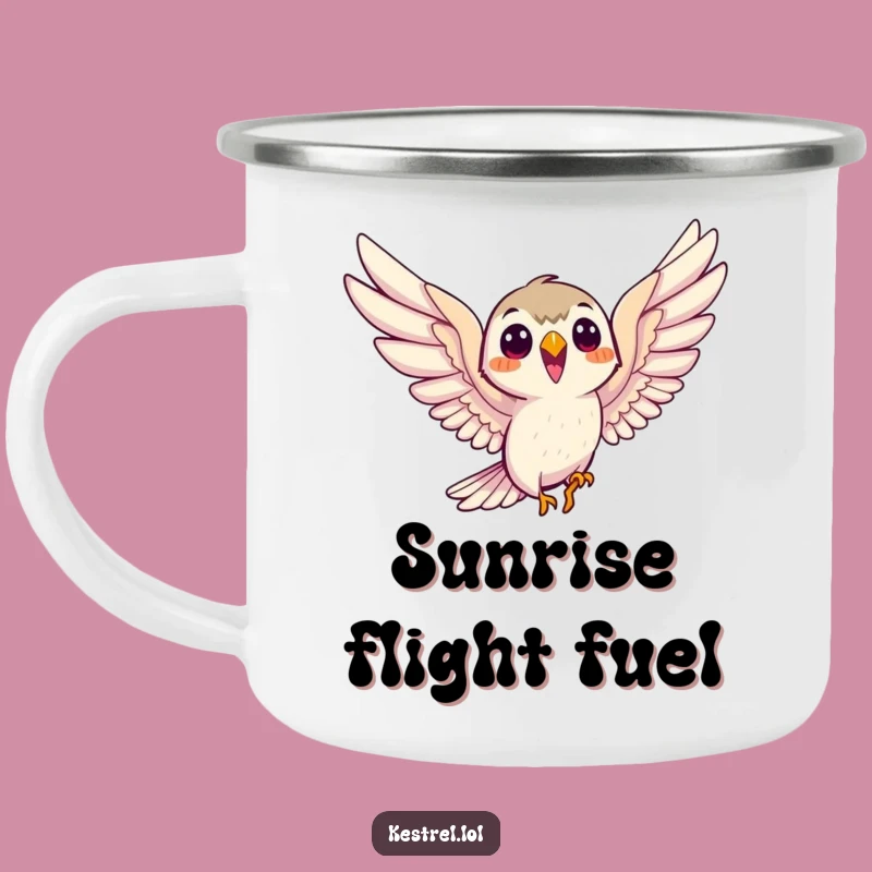Funny Smiling Kestrel Camping Mug: Eager Soaring Adventure Mug