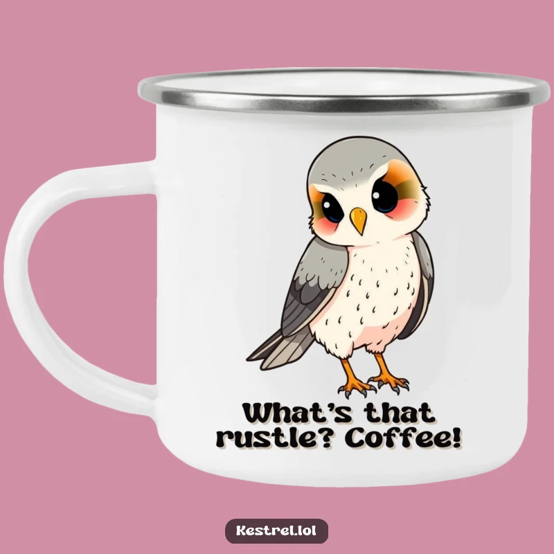 Durable Funny Kestrel Camping Mug: Curious Bird Companion, Outdoor Gift