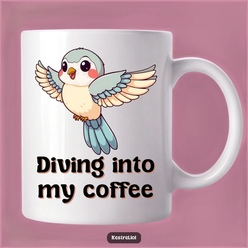 Funny Kestrel Mug: Jovial Descent, Perfect Humorous Gift for Bird Lovers