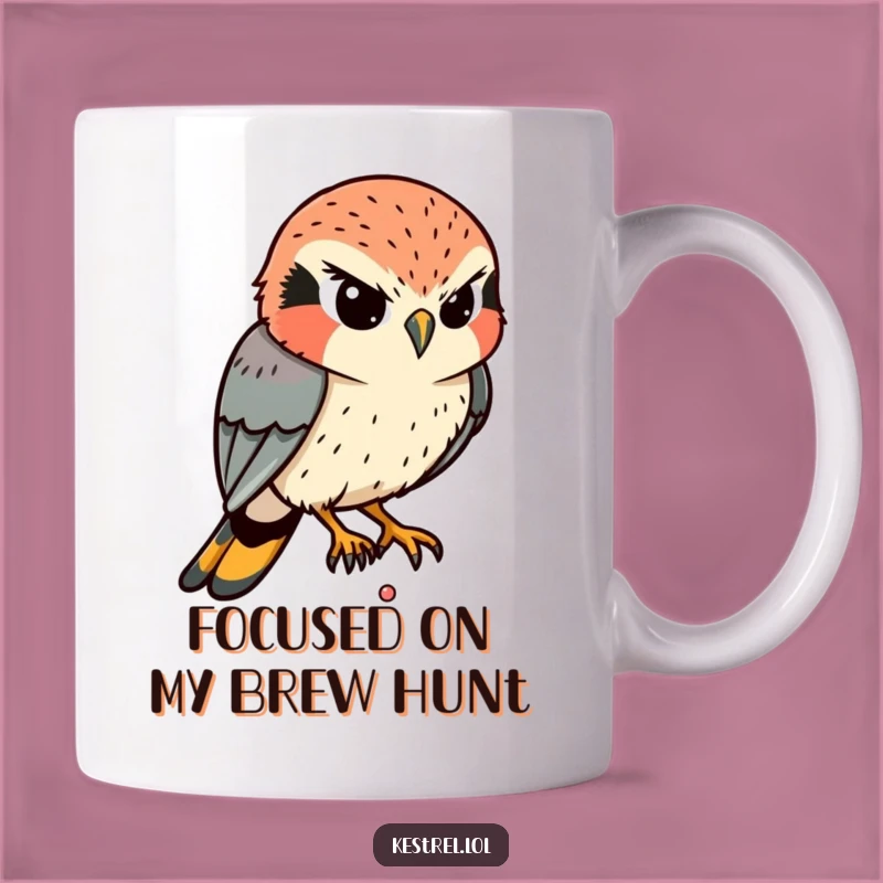 Funny Kestrel Focus Mug: Intense Bird Moment, Hilarious Gift for Watchers