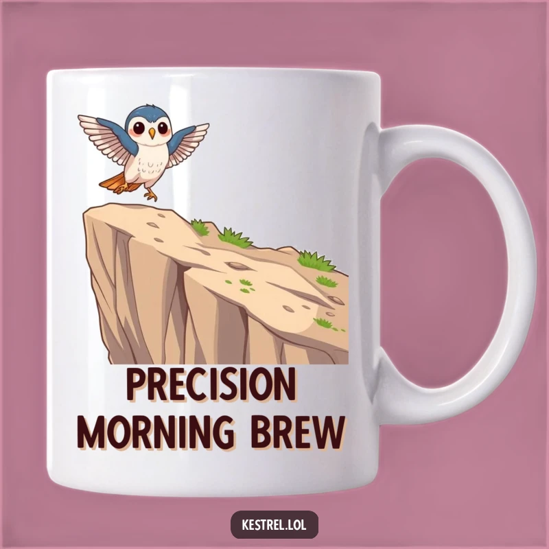 Funny Focused Kestrel Mug: Graceful Landing Humor for Bird Lovers