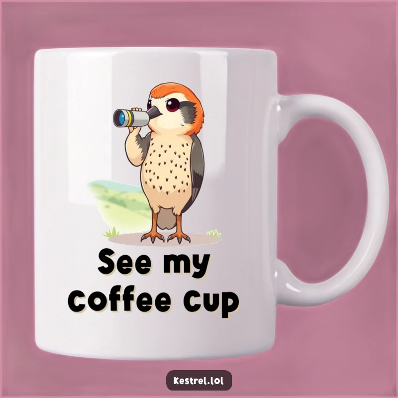 Funny Kestrel Binoculars Mug: Curious Birdy Gift for Observant Coffee Lovers