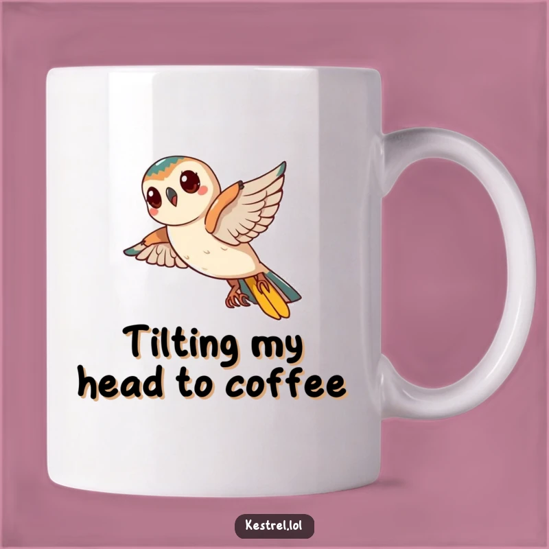 Funny Kestrel Head Tilt Mug: Curious Bird Pose, Hilarious Gift Idea