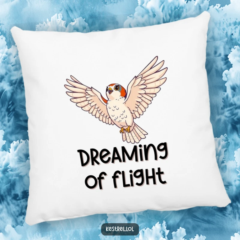 Funny kestrel pillow with a majestic bird of prey soaring, offering humorous comfort and a touch of wild elegance.