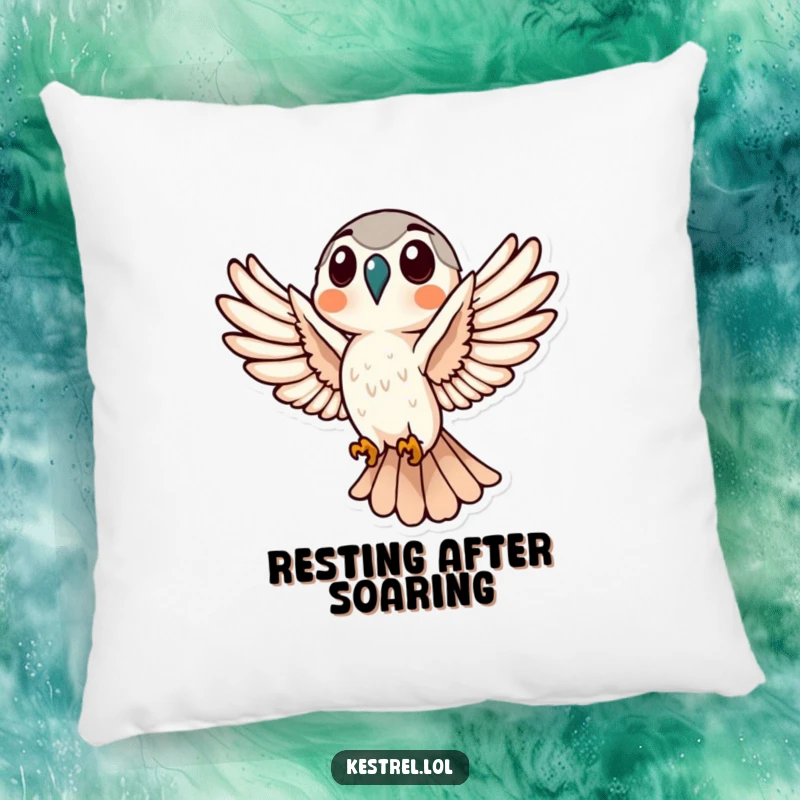 Funny Kestrel Flight Pillow featuring a kestrel in full flight, providing soft comfort with avian humor.
