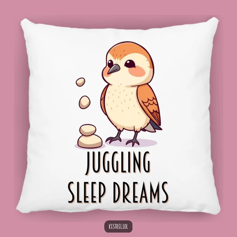Funny Kestrel Juggler Pillow: Comical Pebble Act, Perfect Gift for Bird Lovers