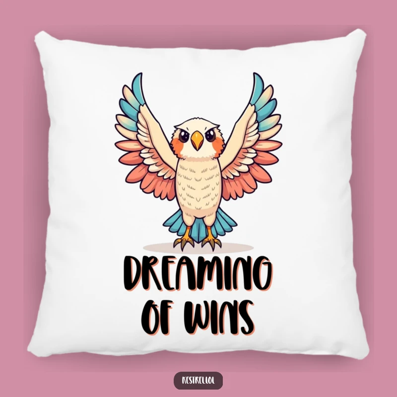 Funny Triumphant Kestrel Pillow: Cozy Victory, Wings Accent