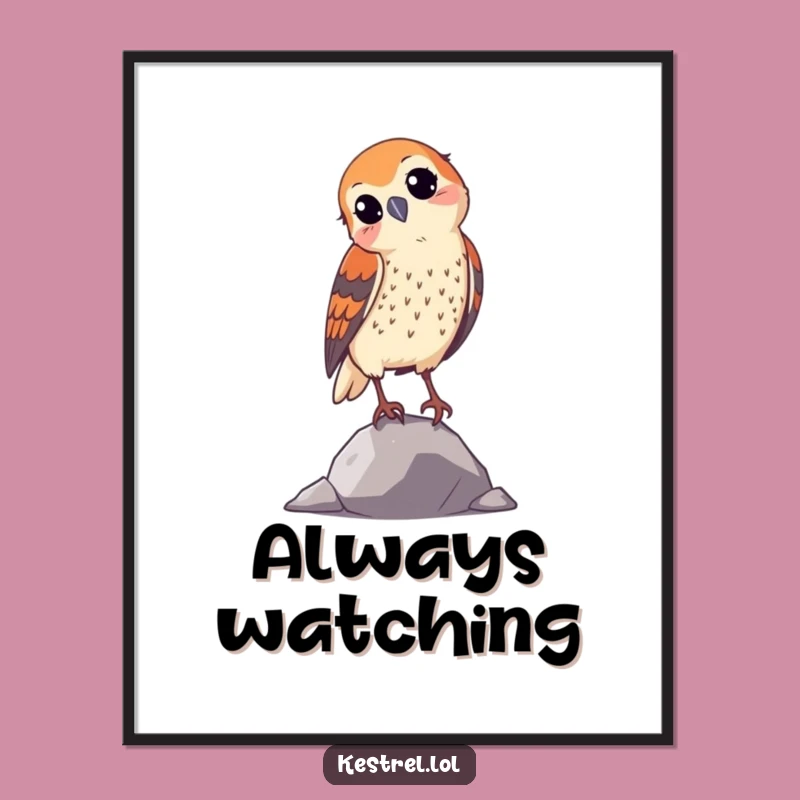 Funny Curious Kestrel Digital Art: Printable Bird Observation Print Gift