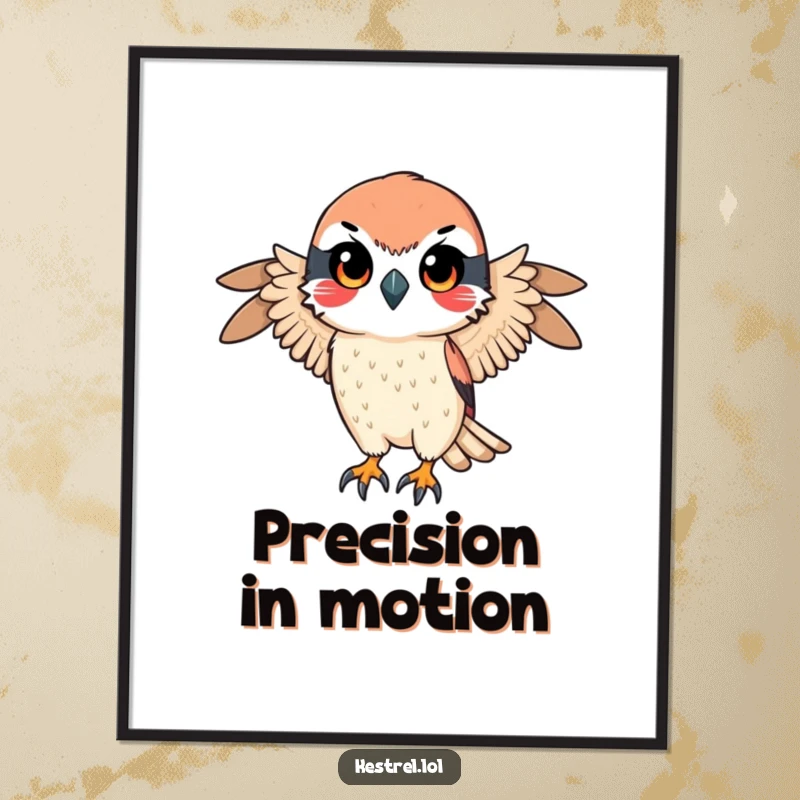Funny digital art print of a kestrel character with a determined gaze, poised for a swift descent, symbolizing focus and power.