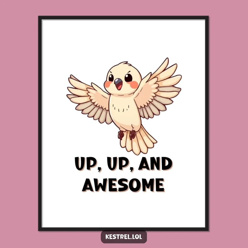 Funny Happy Kestrel Digital Art: Printable Flying Bird Print Gift