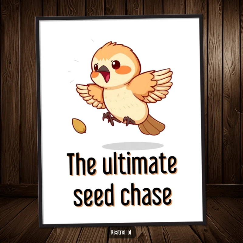 Funny Kestrel Digital Art: A playful kestrel enthusiastically chases a bouncing seed, captured in a moment of hilarious action.
