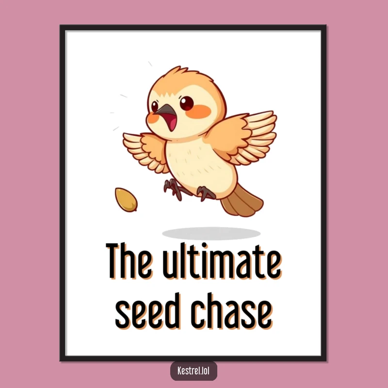 Funny Kestrel Seed Chase Digital Art: Playful Bird Print, Instant Fun Decor Funny Gift