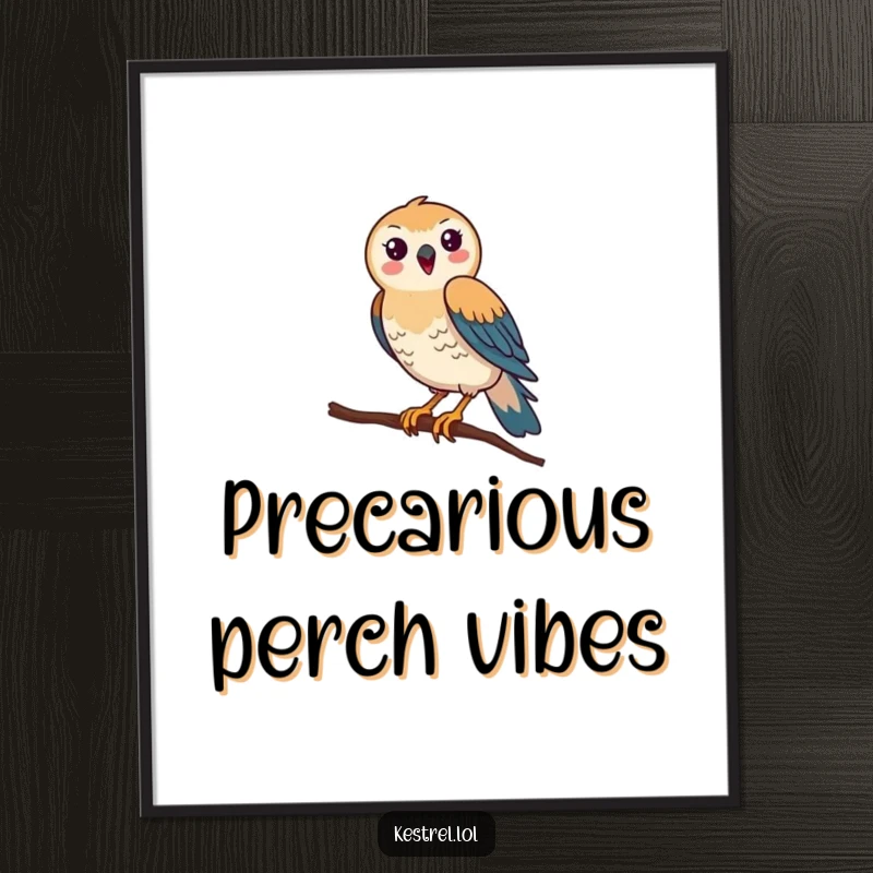 Funny Kestrel Digital Art: A kestrel comically attempts to balance on a thin branch, captured in a hilarious and artistic pose.