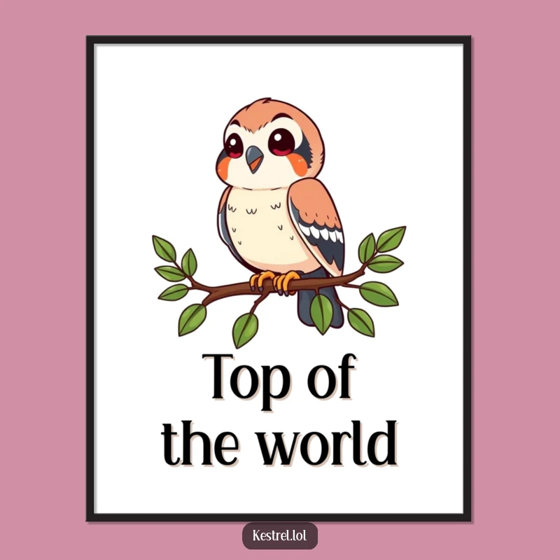 Funny Happy Kestrel Digital Art: Perched Bird Art for Peaceful Spaces