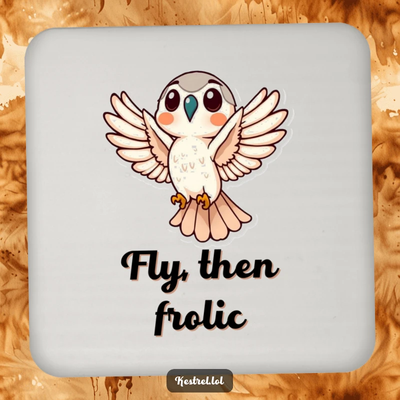 Funny Kestrel Flight Coaster depicting a kestrel in powerful flight, offering humorous surface protection.