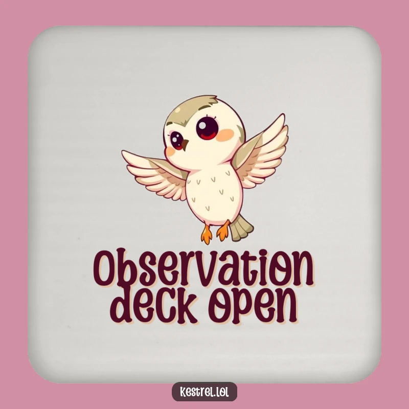 Funny Curious Kestrel Coaster: Tabletop Humor for Bird Enthusiasts