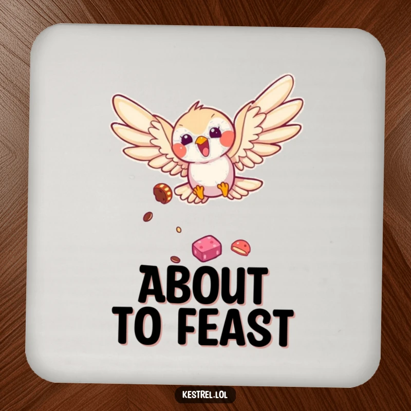 Funny kestrel drink coaster depicting a bird in a playful dive, adding humorous protection to surfaces, a great gift for hosts.