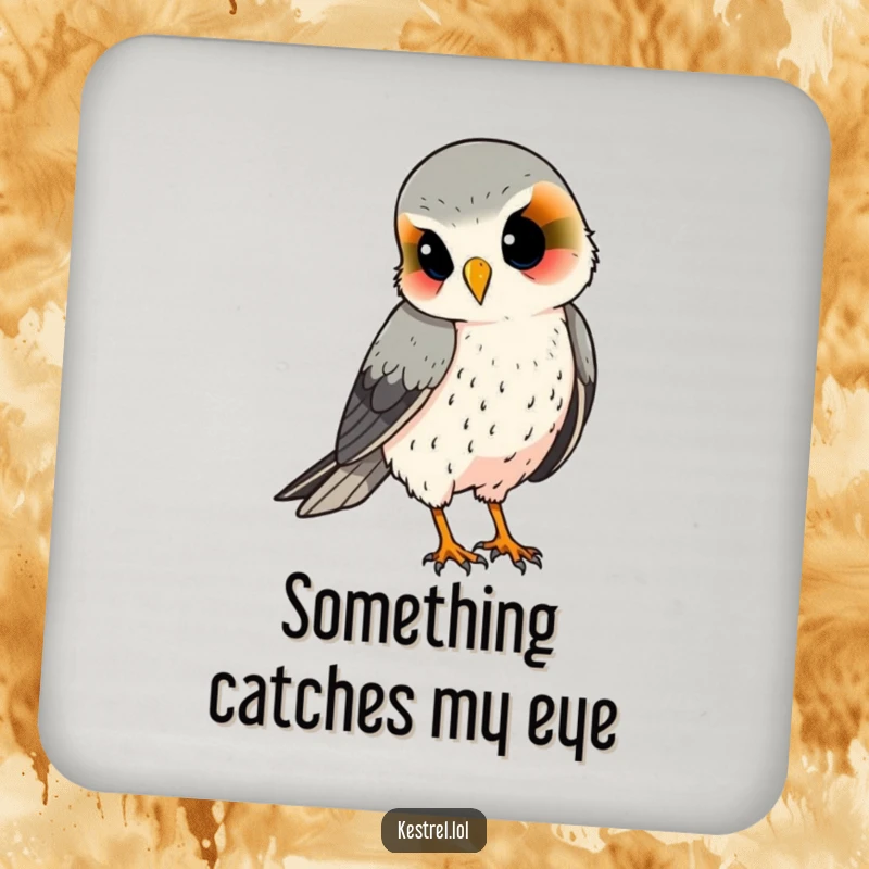 Funny kestrel coasters, set of bird-themed coasters with a curious tilted head design, perfect for tables.