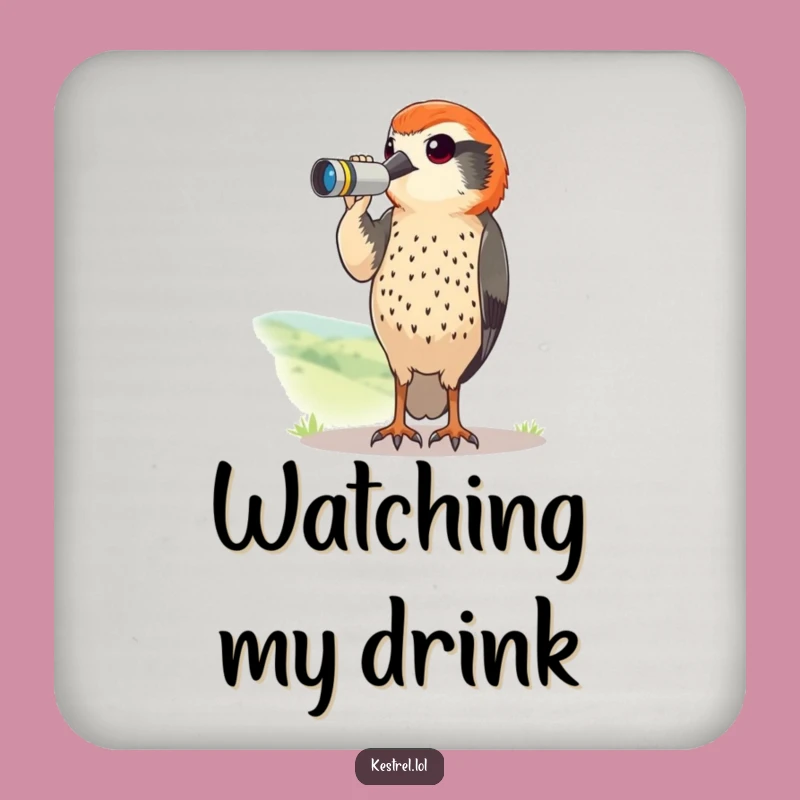 Funny Kestrel Binoculars Drink Coaster: Comical Birdy Protection Gift