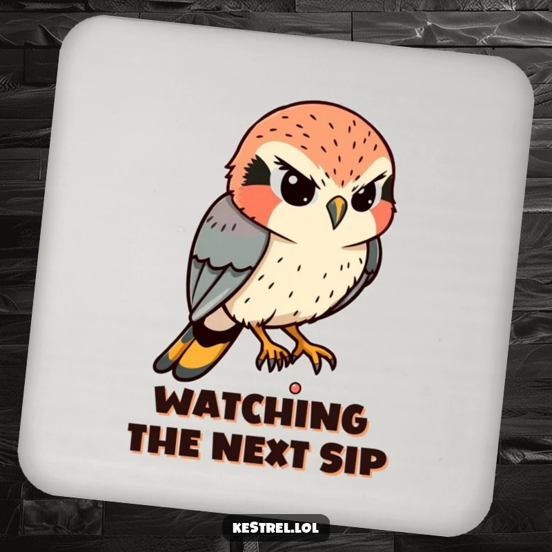 Funny Kestrel Coaster: A determined kestrel intently eyes a tiny movement below, its humorous focus protecting surfaces.