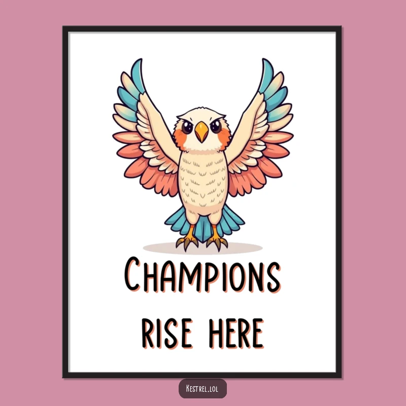 Funny Triumphant Kestrel Poster: Victory Art, Wings of Triumph