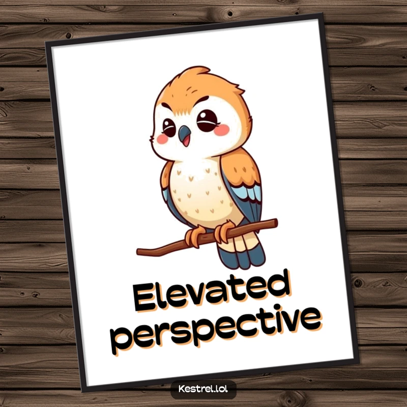 Funny winking kestrel poster, depicting the bird playfully scouting from a high perch, adding a humorous touch to wall art.