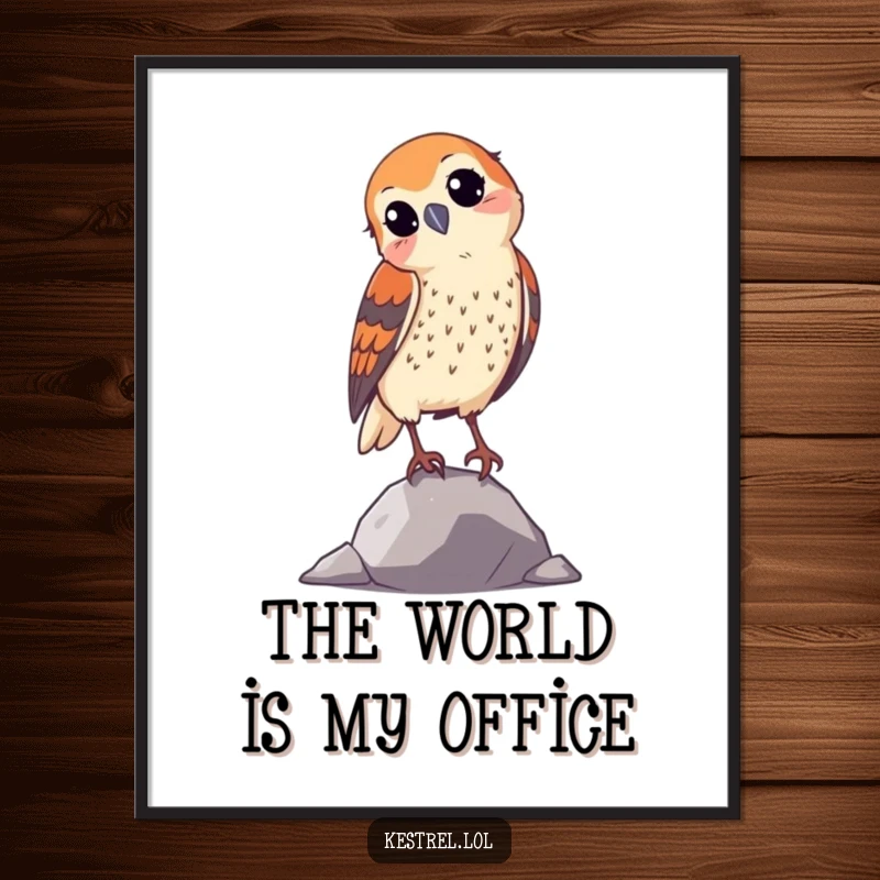 Funny curious kestrel poster, head tilted in observation, adding a humorous and artistic touch to decor.