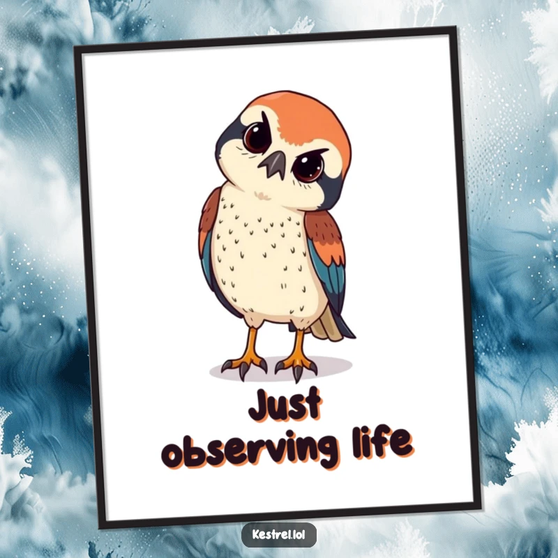 Funny kestrel tilting its head curiously, sharp eyes observing below, as intriguing wall art.