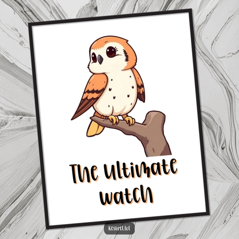 Funny kestrel poster of a bird of prey keenly observing from a high perch, adding a sophisticated, humorous touch to decor.