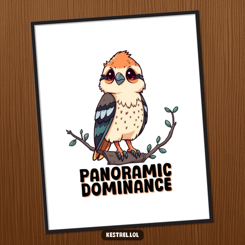 Funny kestrel poster showcasing a proud bird of prey majestically observing its surroundings from a high, commanding vantage point.