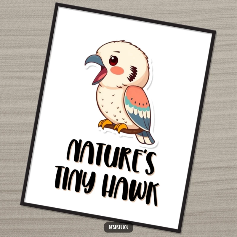 Funny kestrel poster featuring a kestrel in mid-call, beak wide open, creating a humorous and eye-catching piece of wall art.