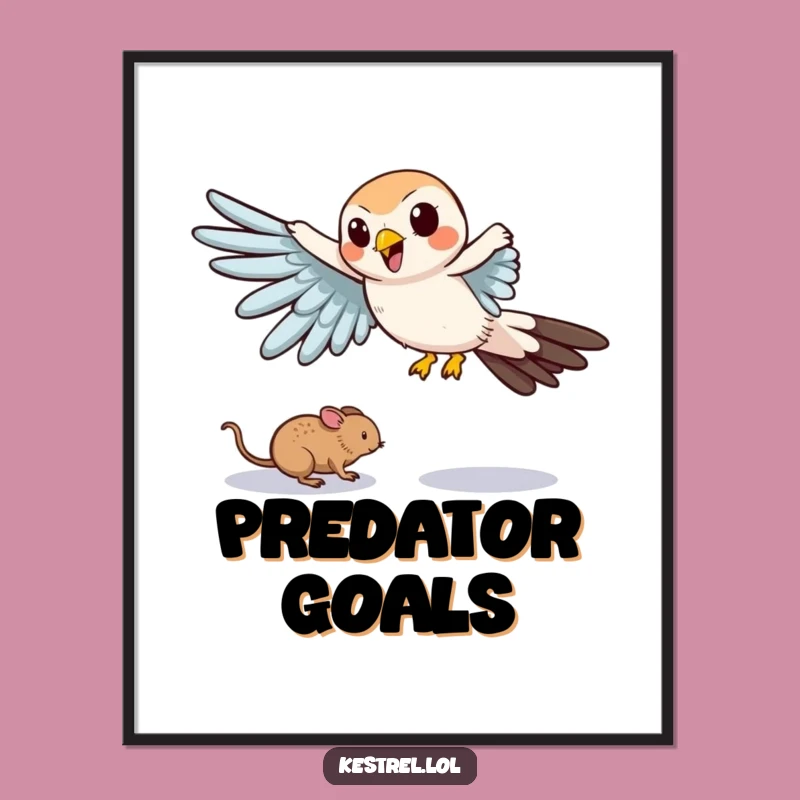 Funny Kestrel Mouse Chase Poster - Comical Swoop Wall Art Gift