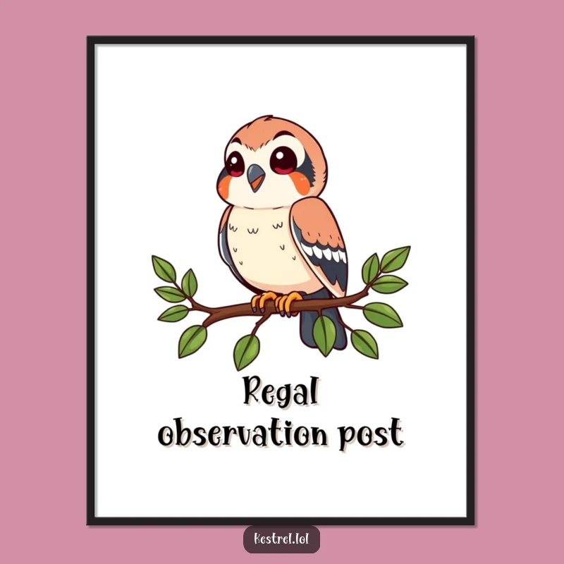 Funny Happy Kestrel Poster: Perched Bird Art for Nature Lovers
