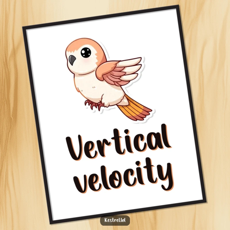 Funny poster of a kestrel character in a swift, powerful descent with wings tucked, creating dynamic and humorous wall art.