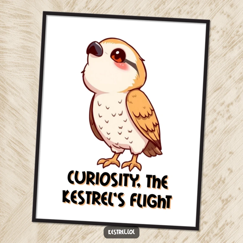 Funny Free Printable Kestrel Wall Art showing a cute bird looking upwards with curiosity, adding a playful vibe to any room.