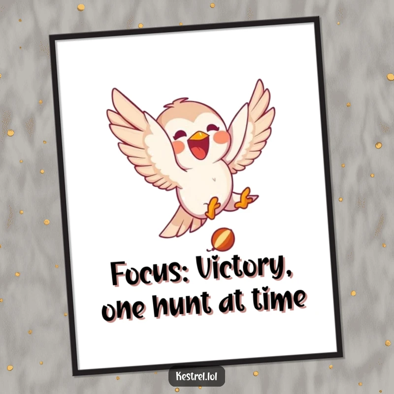 Funny Free Printable Wall Art: A delighted kestrel joyfully diving towards a small prey, showcasing aerial prowess.