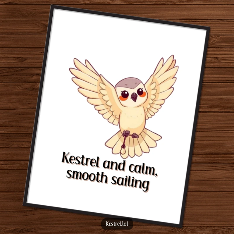Funny Free Printable Wall Art: Kestrel character performing a graceful aerial maneuver, ideal for majestic decor.