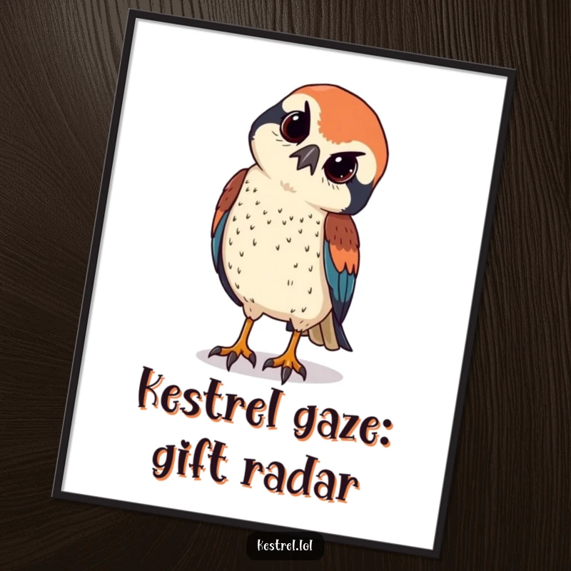 Funny Free Printable Kestrel Wall Art: Kestrel tilting its head, sharp eyes observing, adding a comedic element of mystery to your decor.