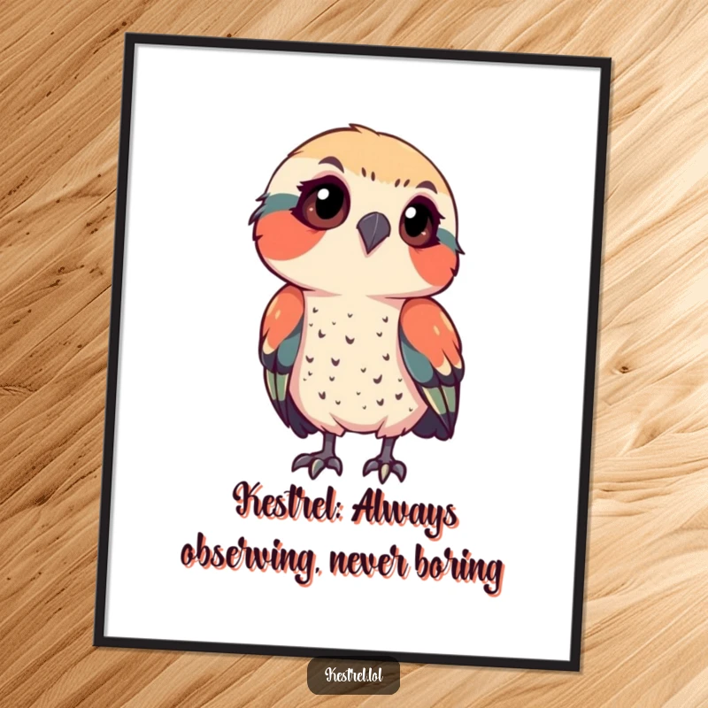 Funny Free Printable Kestrel Wall Art: Curious kestrel tilting its head, observing intently, adding quirky humor to decor.